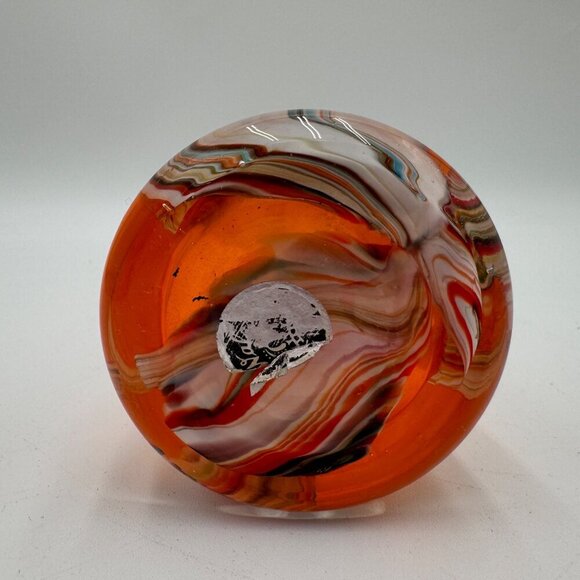 Wales Vintage Art Glass Bud Vase Hand Blown Ruffled Rim Orange striped ruffle to - Picture 5 of 5